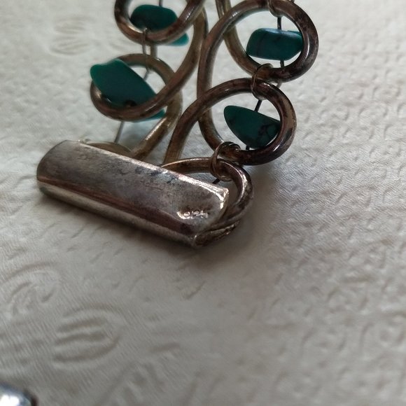 Vintage Silver wire looped turquoise sterling silver 925 bangle bracelet - Picture 5 of 8